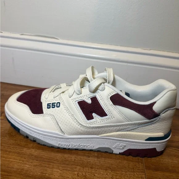 New Balance 550 Cream and Burgundy Sneakers - Picture 6 of 11